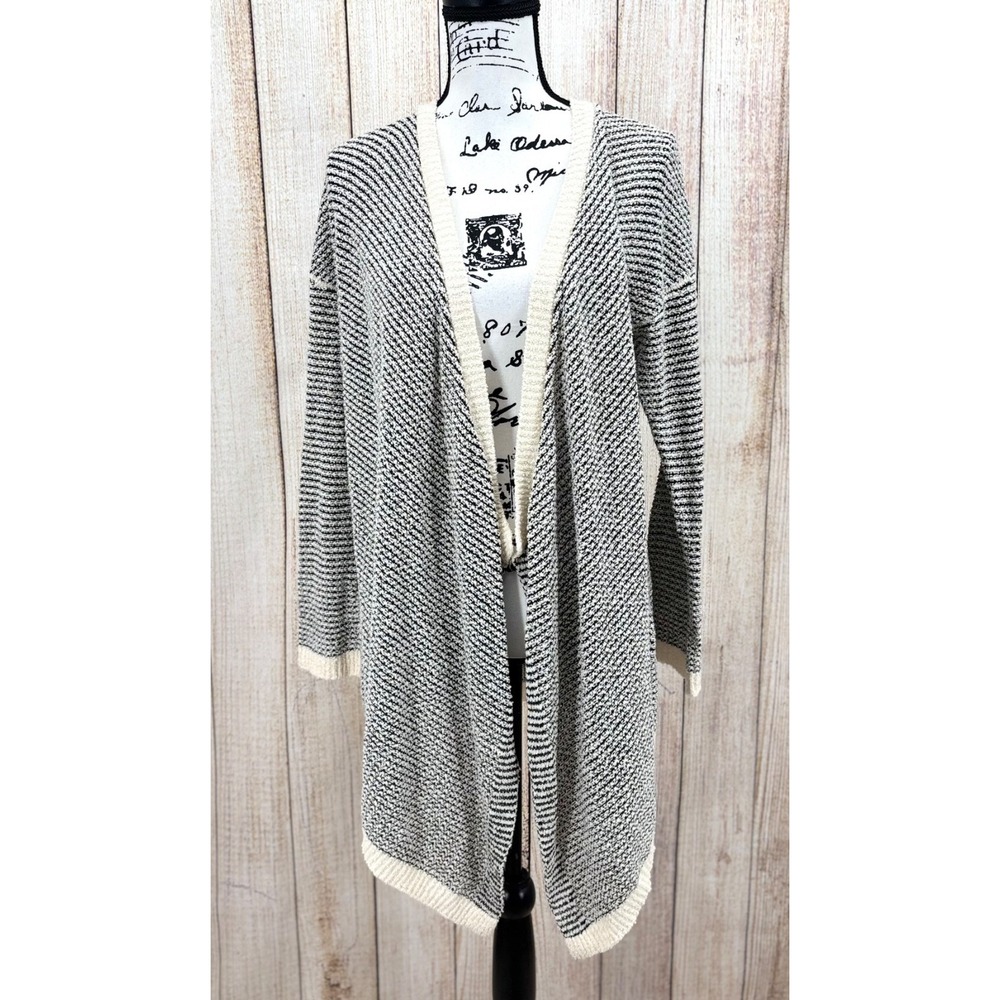 Eileen‎ Fisher Cascading Cardigan Medium Natural Black Organic Cotton NWT